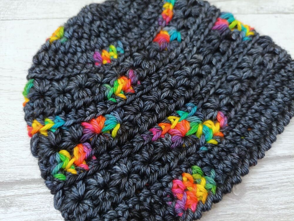 Newborn baby hat | black rainbow wool | handmade crochet hat