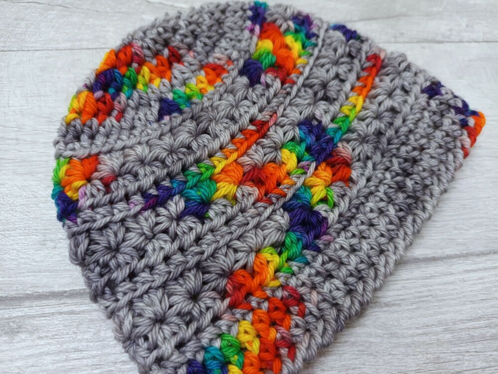 Newborn baby hat | grey rainbow wool | handmade crochet hat