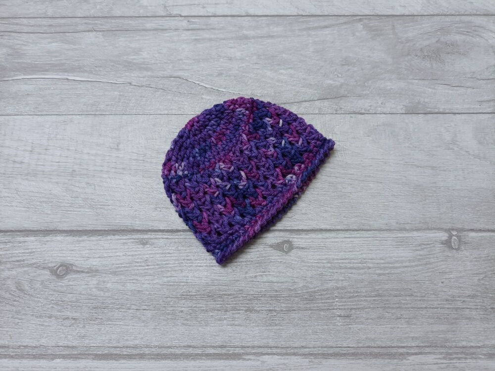 Small/prem baby hat | 5-6lb premmie hat | purple wool | handmade crochet hat