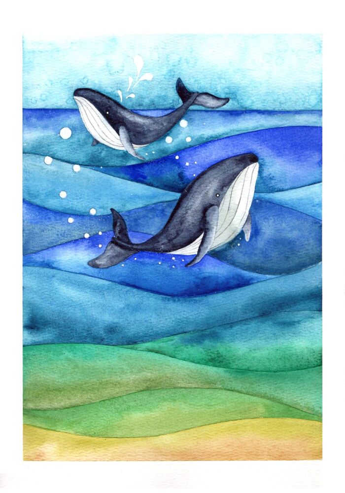 (k) Adults and kids watercolour painting club - Saturday JUNE 27th WAVY WHALES THEME