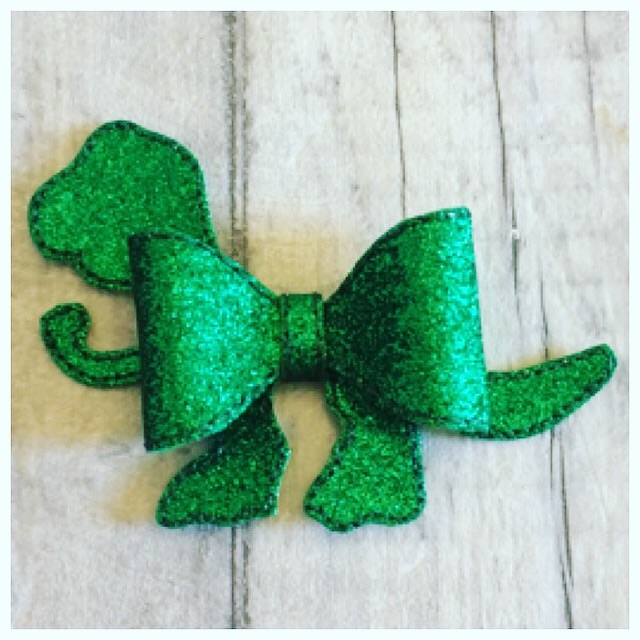 Green glitter dinosaur bow parts