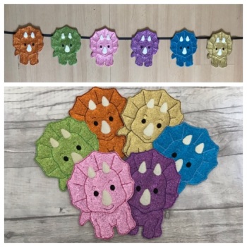 Pack of 6 dinosaur large glitter felties