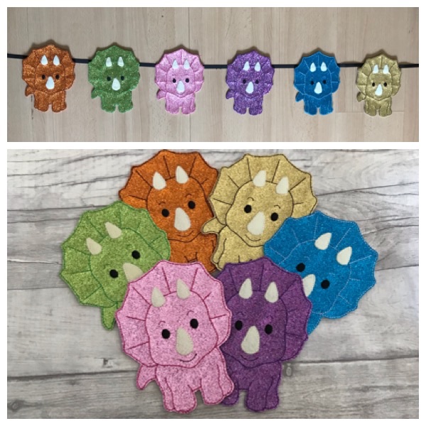 Pack of 6 dinosaur large glitter felties