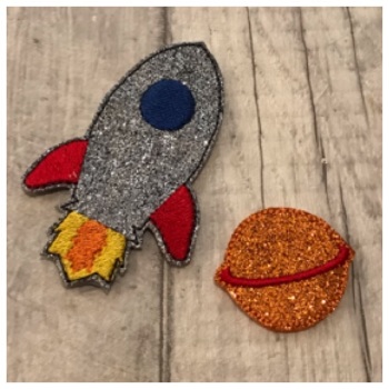 Rocket and planet pair felties