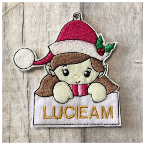 Girl Elf Ornament Feltie (brown Hair)