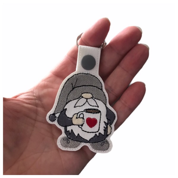 Coffee Cup Gnome Keyring Grey