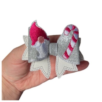 Christmas Gnome & Candy Cane Bow Part Silver & Pink
