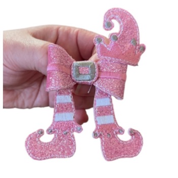 3” Elf Bow Parts Pink Glitter