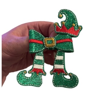 3” Elf Bow Parts Green Glitter