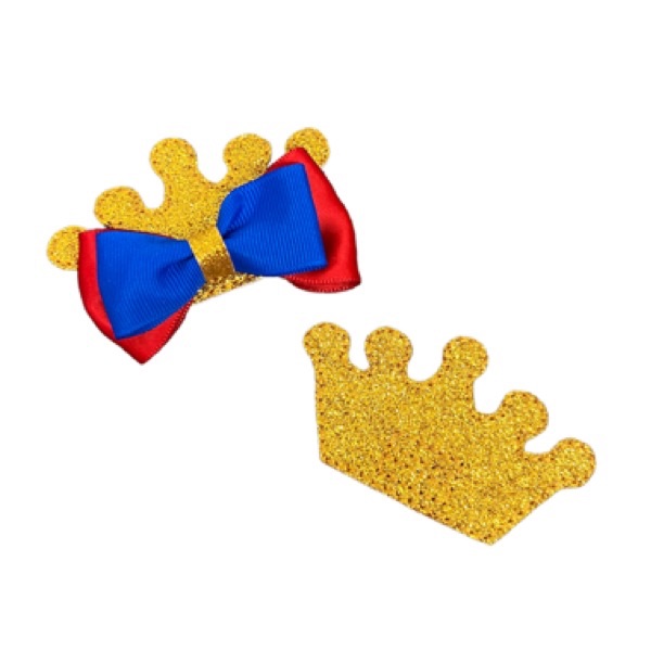 Pair Crown Bow Tails Gold Glitter