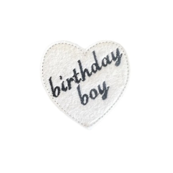 Birthday Boy Heart Feltie White/Black
