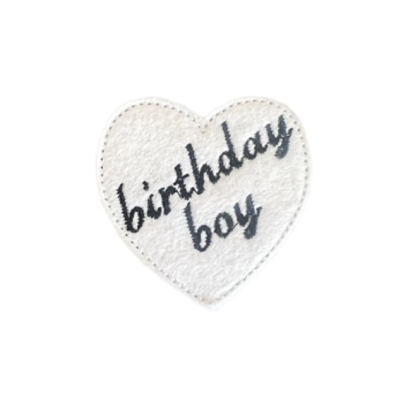 Birthday Boy Heart Feltie White/Black