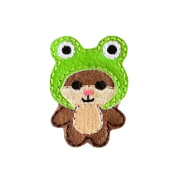 Teddy with frog hat feltie