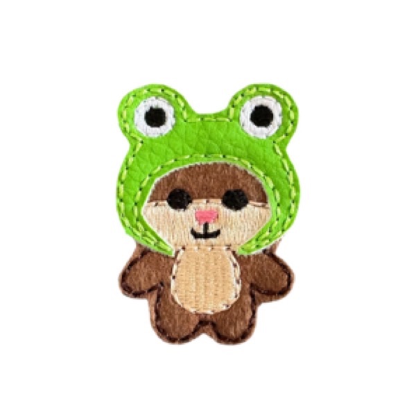 Teddy with frog hat feltie