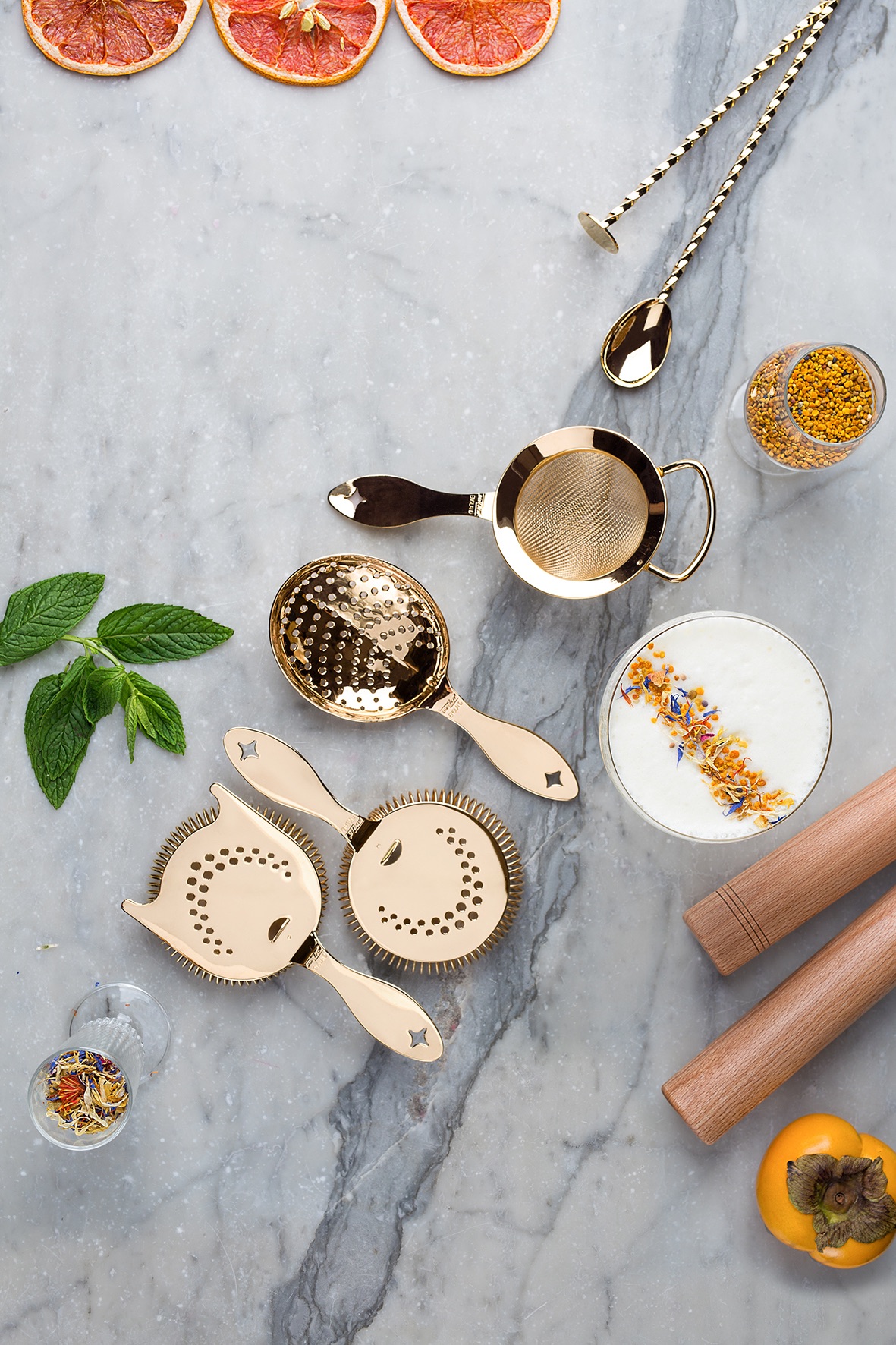 Premium gold plated coktail strainers