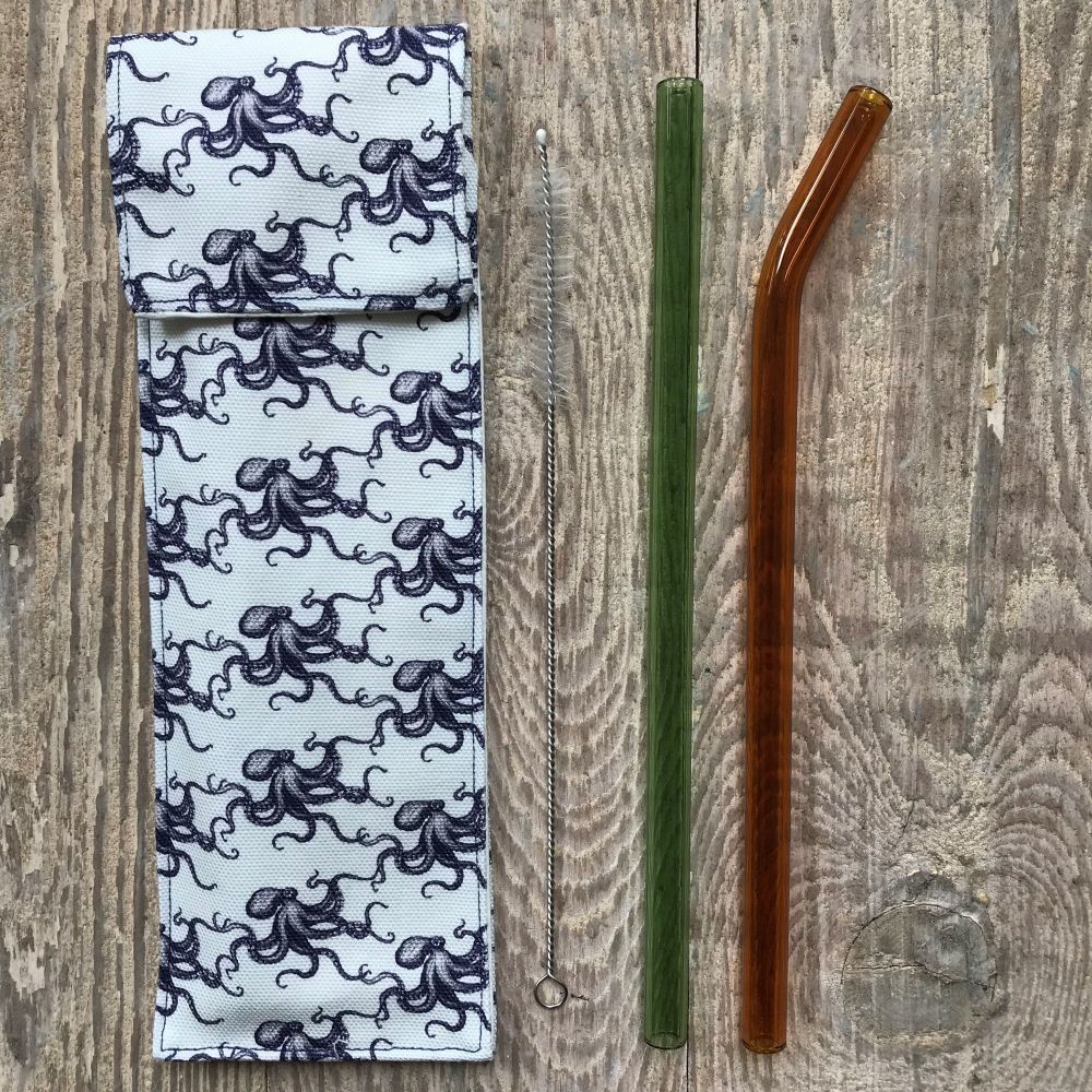 Glass Smoothie Straw - Navy Octopus