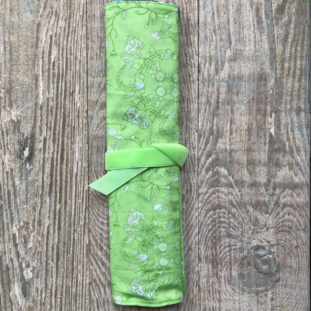 Bamboo Cutlery Wrap - Japanese Koi Lime Green