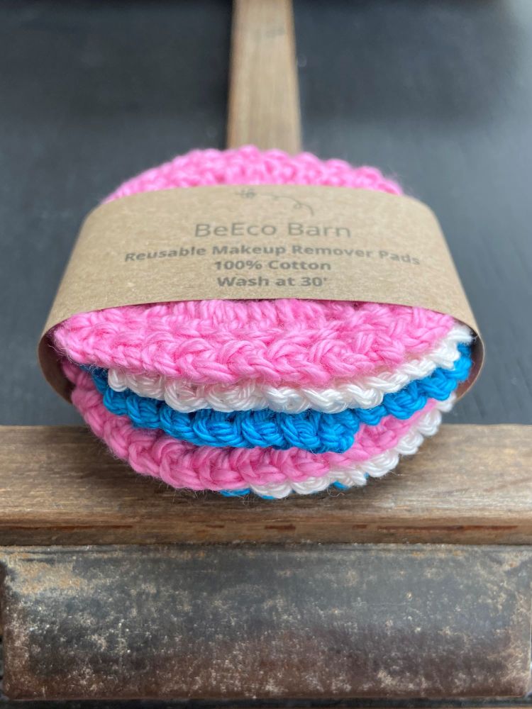 6 Reusable Makeup Remover Pads - Pink, White and Blue