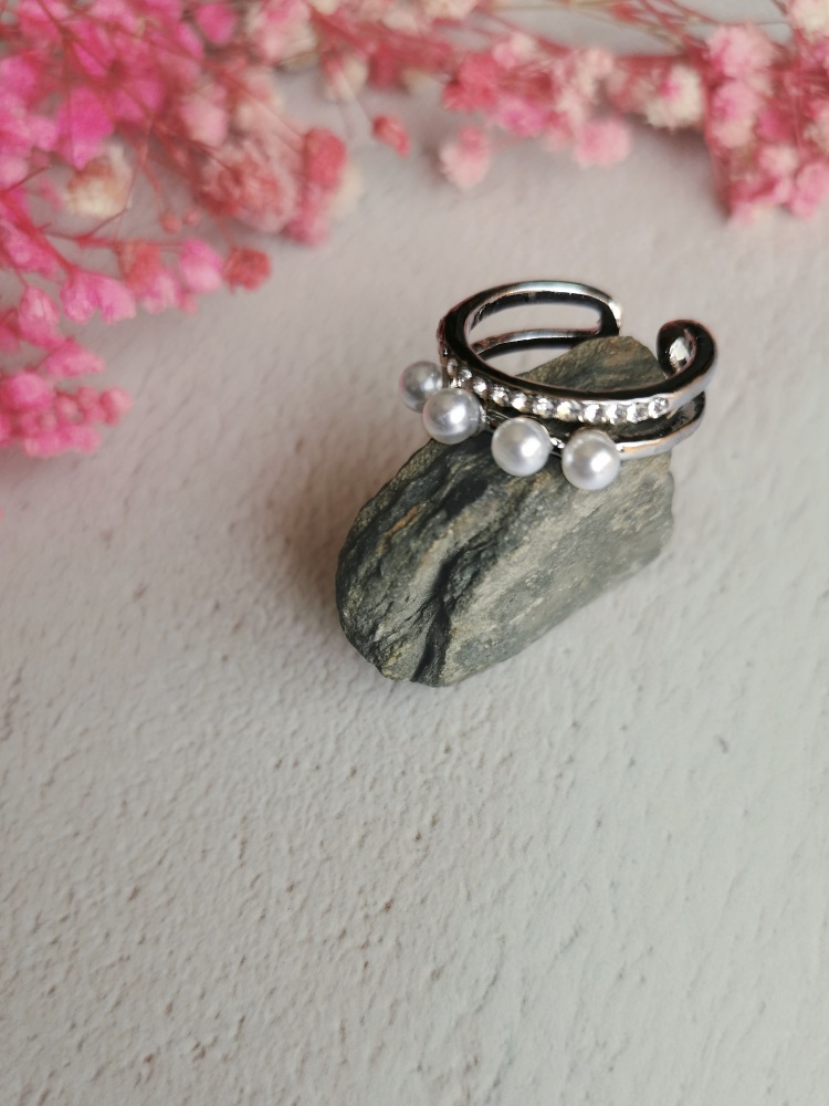 Silver Tone Mother of Pearl Adjustable Ring