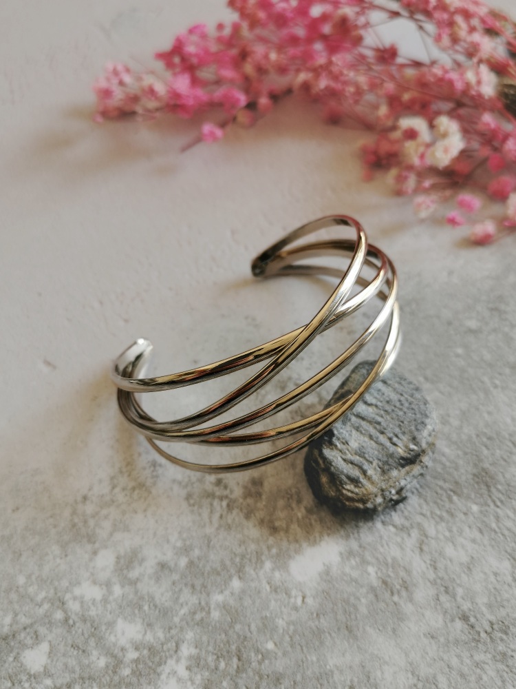 Silver Tone Statement Wire Cuff Bracelet