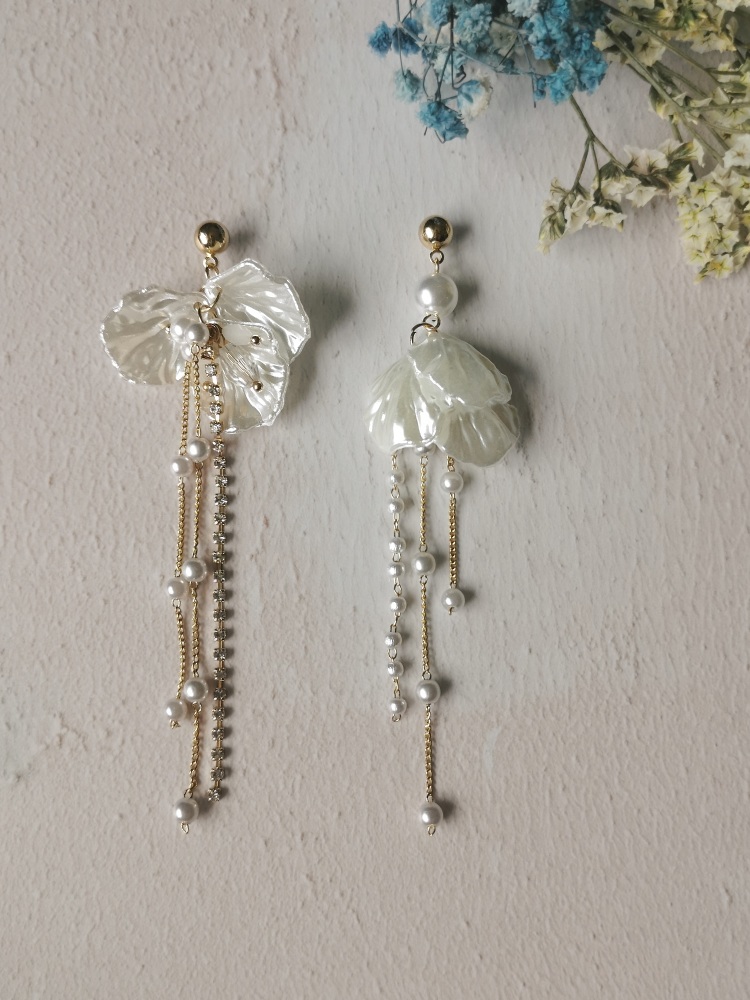 Asymmetrical Statement Mother of Pearl Floral Earrings