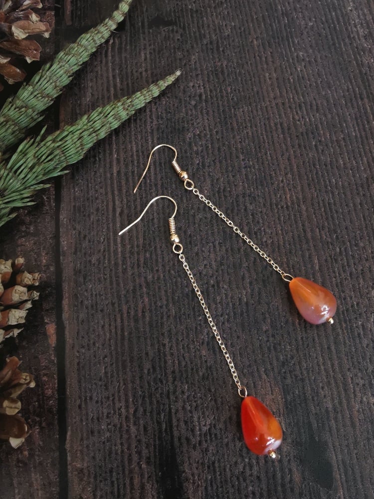 Gold Tone Agate Single Drop Semi Precious Stone Earrings