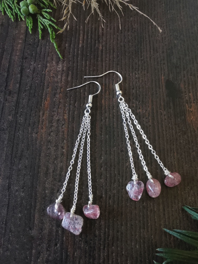 Multi Strawberry Quartz Semi Precious Stone Drop Earrings