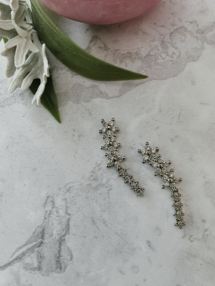 Silver Tone Multi Star Cubic Zirconia Ear Climber