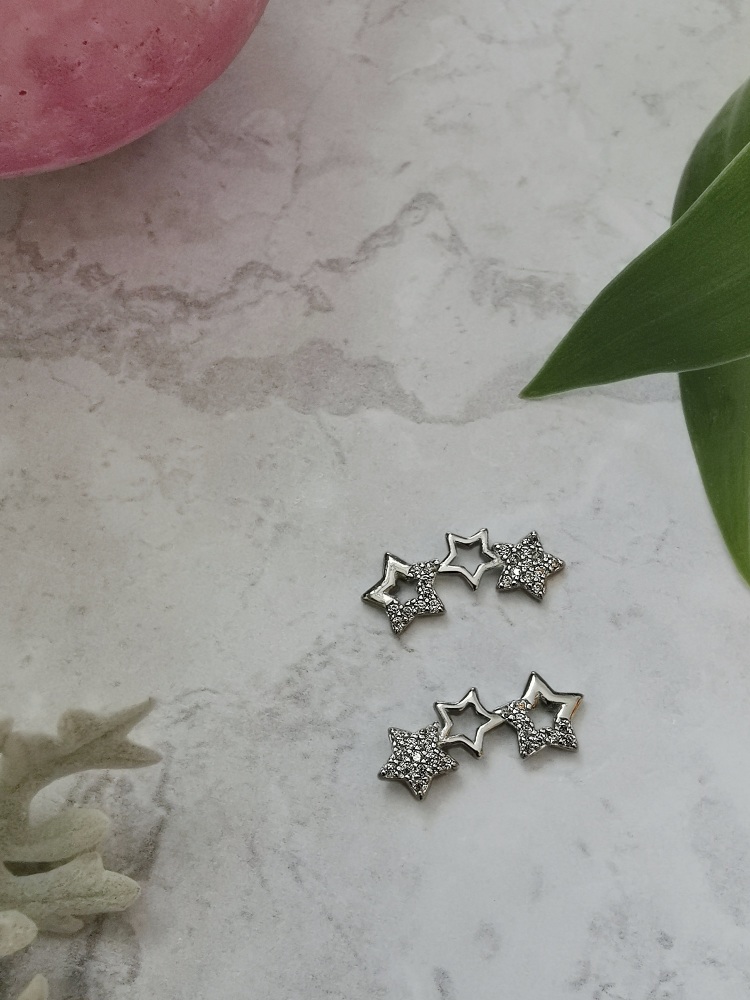Silver Tone Triple Star Cubic Zirconia Ear Climber