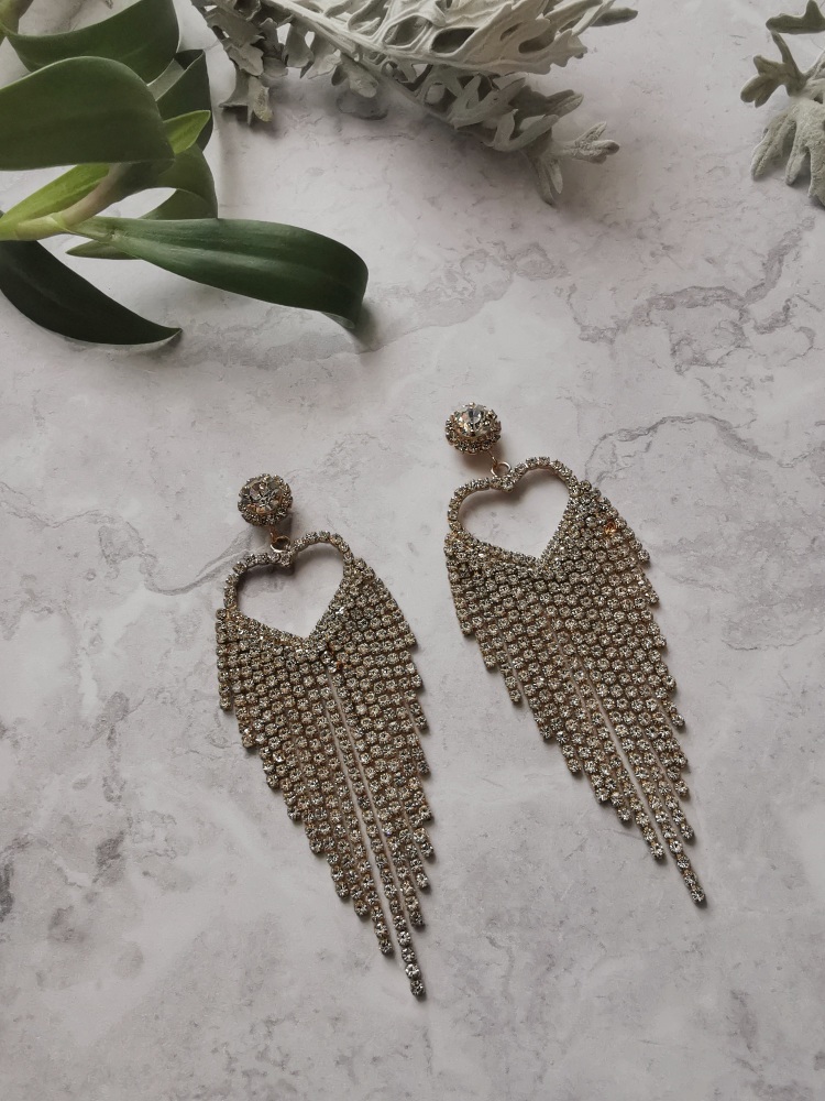 Gold Tone Heart Cubic Zirconia Earrings