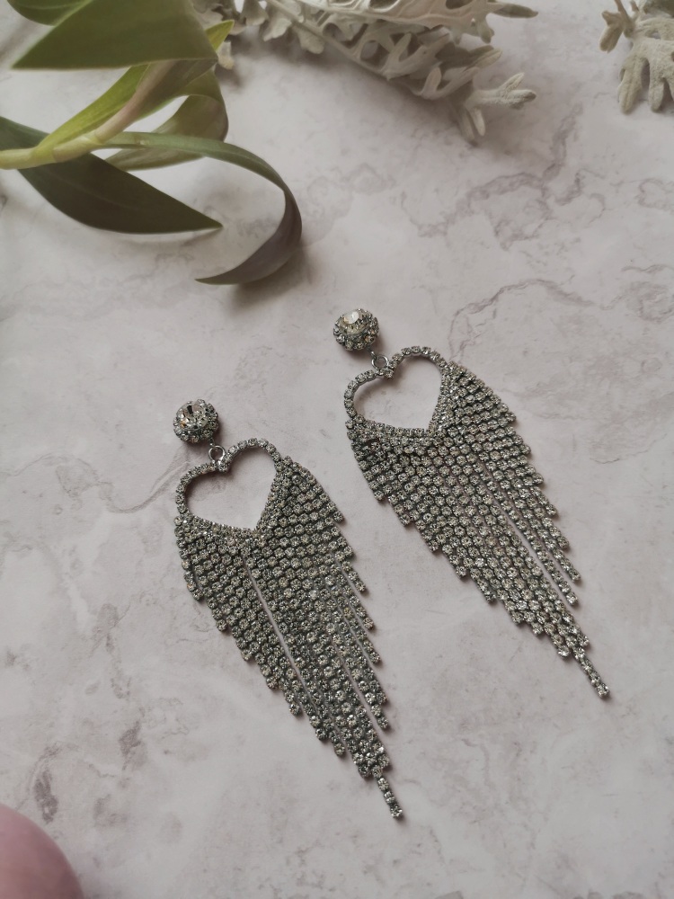 Silver Tone Heart Cubic Zirconia Earrings