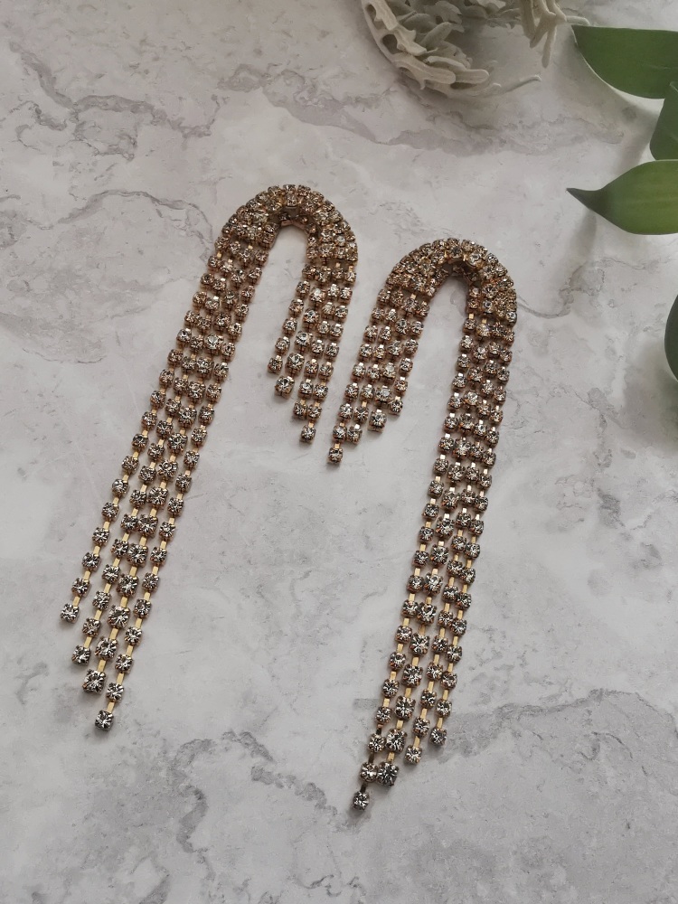 Gold Tone Curved Cubic Zirconia Drop Earrings