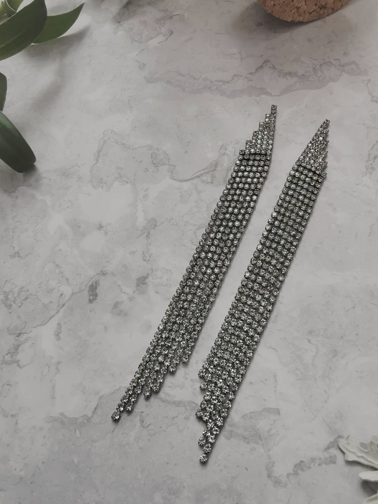 Silver Tone Art Deco Cubic Zirconia Drop Earrings