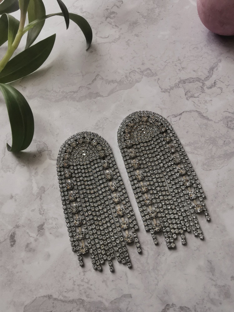 Silver Tone Half Moon Waterfall Cubic Zirconia Drop Earrings by Emi Jewelle