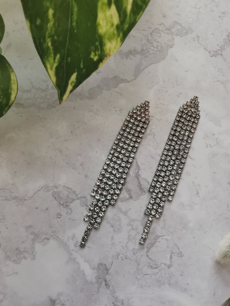 Silver Tone Delicate Trinagle Cubic Zirconia Drop Earrings