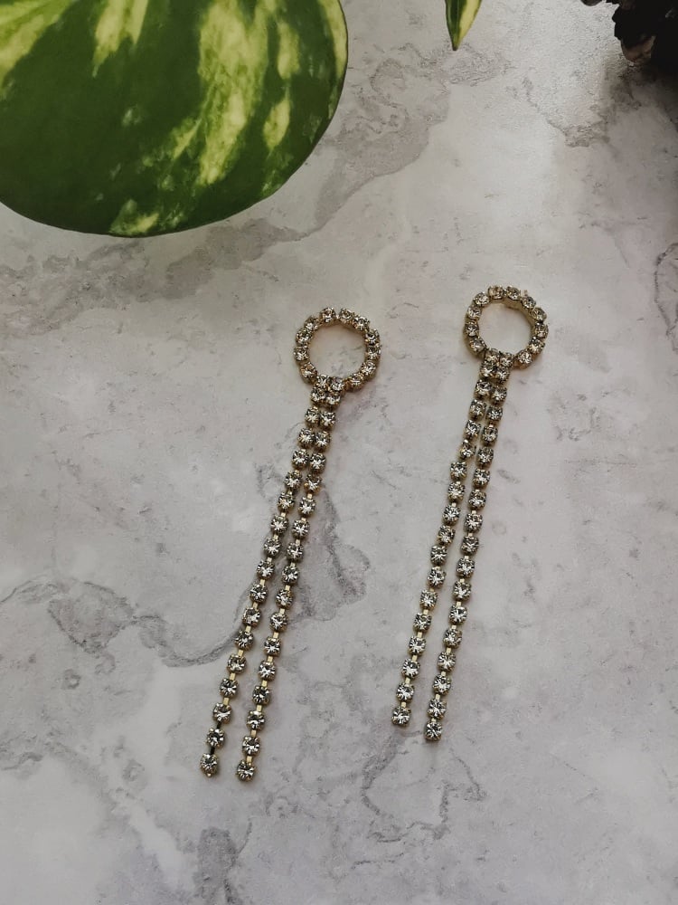 Gold Tone Circle Cubic Zirconia Drop Earrings