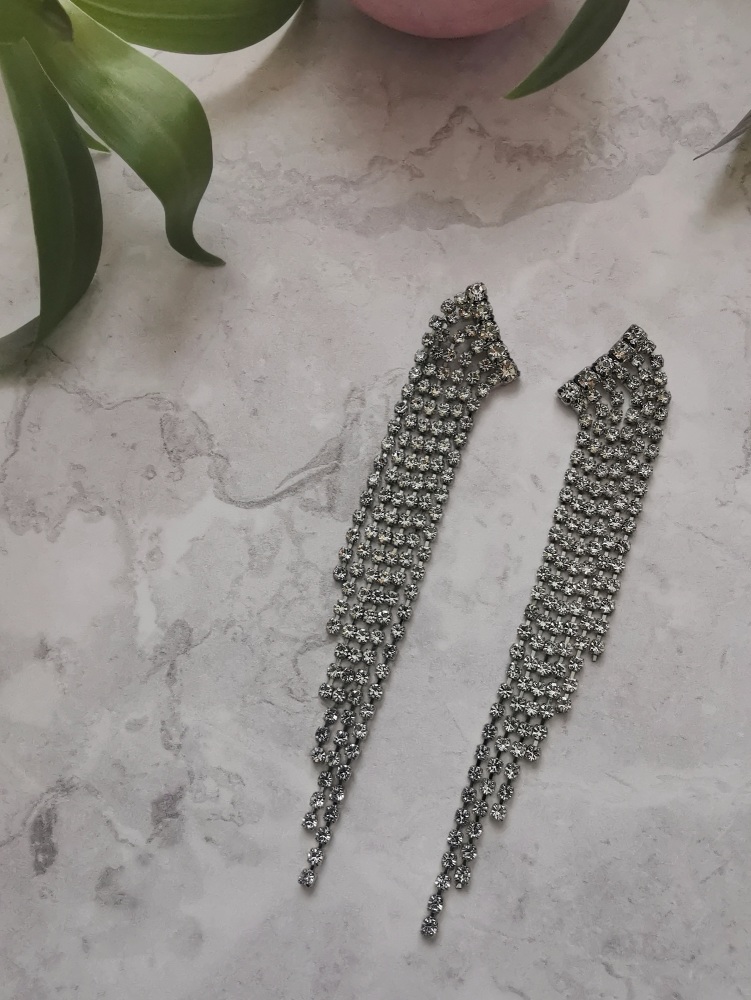 Silver Tone Cubic Zirconia Waterfall Style Earrings