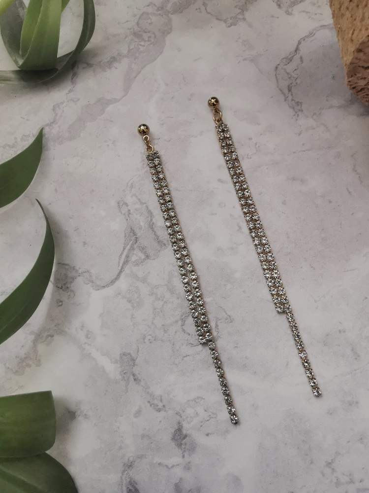 Gold Tone Delicate Double Strand Cubic Zirconia Earrings
