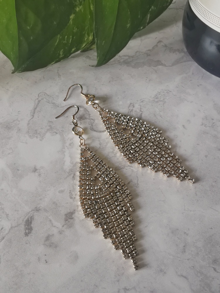 Gold Tone Architectural Cubic Zirconia Drop Earrings