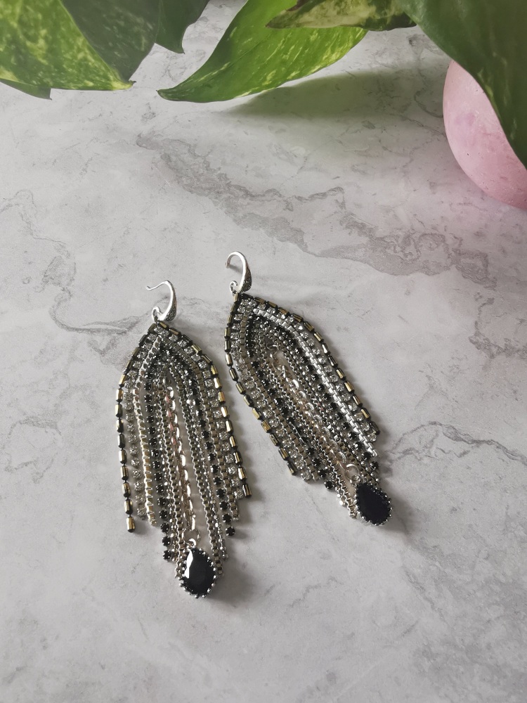 Gold Tone Statement Multi Drop Cubic Zirconia Earrings