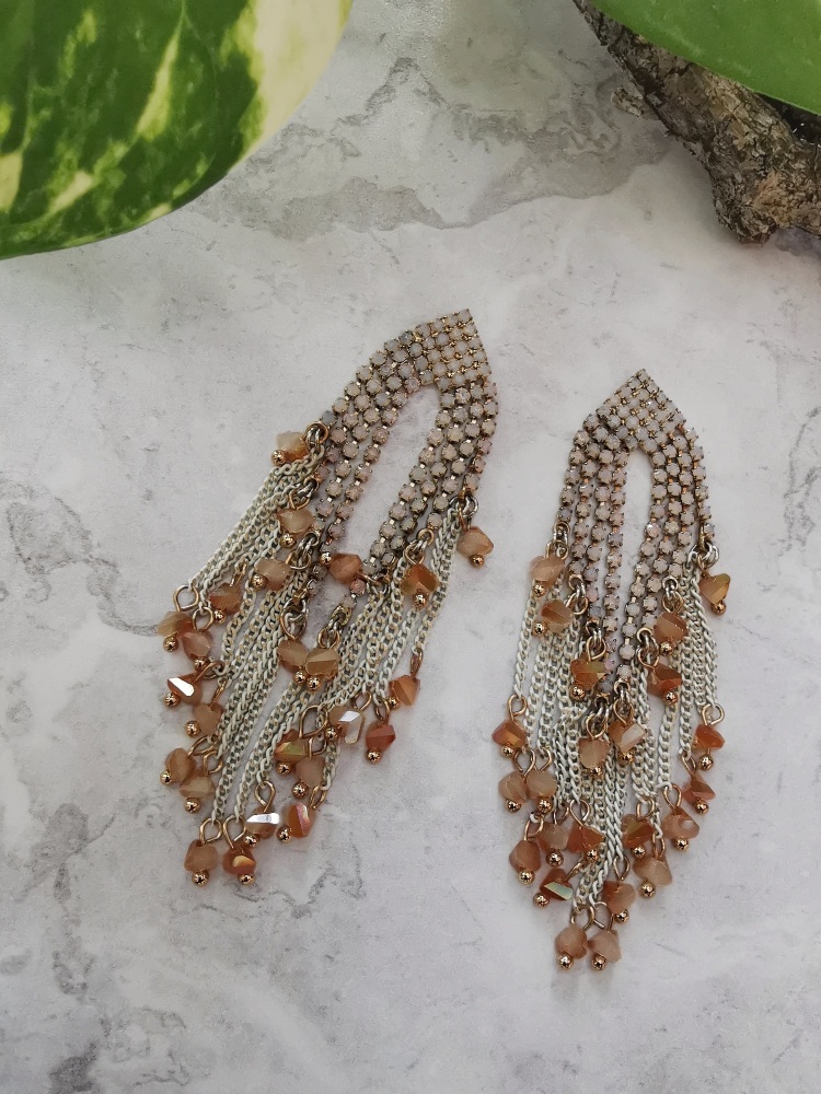 Gold Tone Multi Stone Cubic Zirconia Drop Earrings