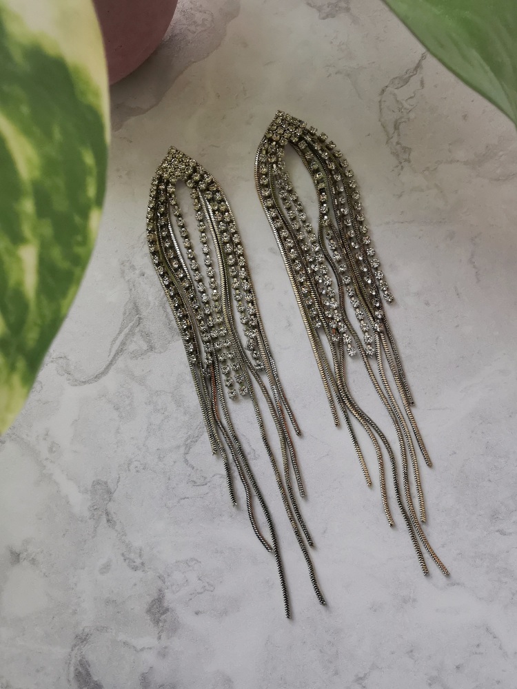 Gold Tone Cubic Zirconia Waterfall Drop Earrings