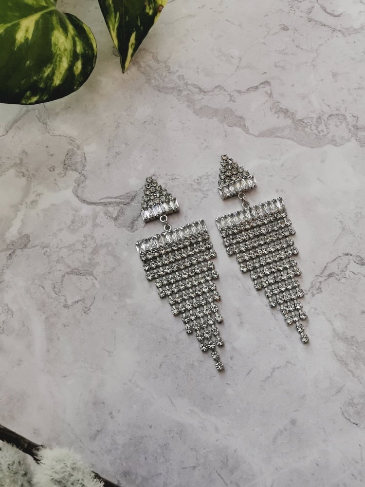 Silver Tone Cubic Zirconia Triangle Drop Earrings