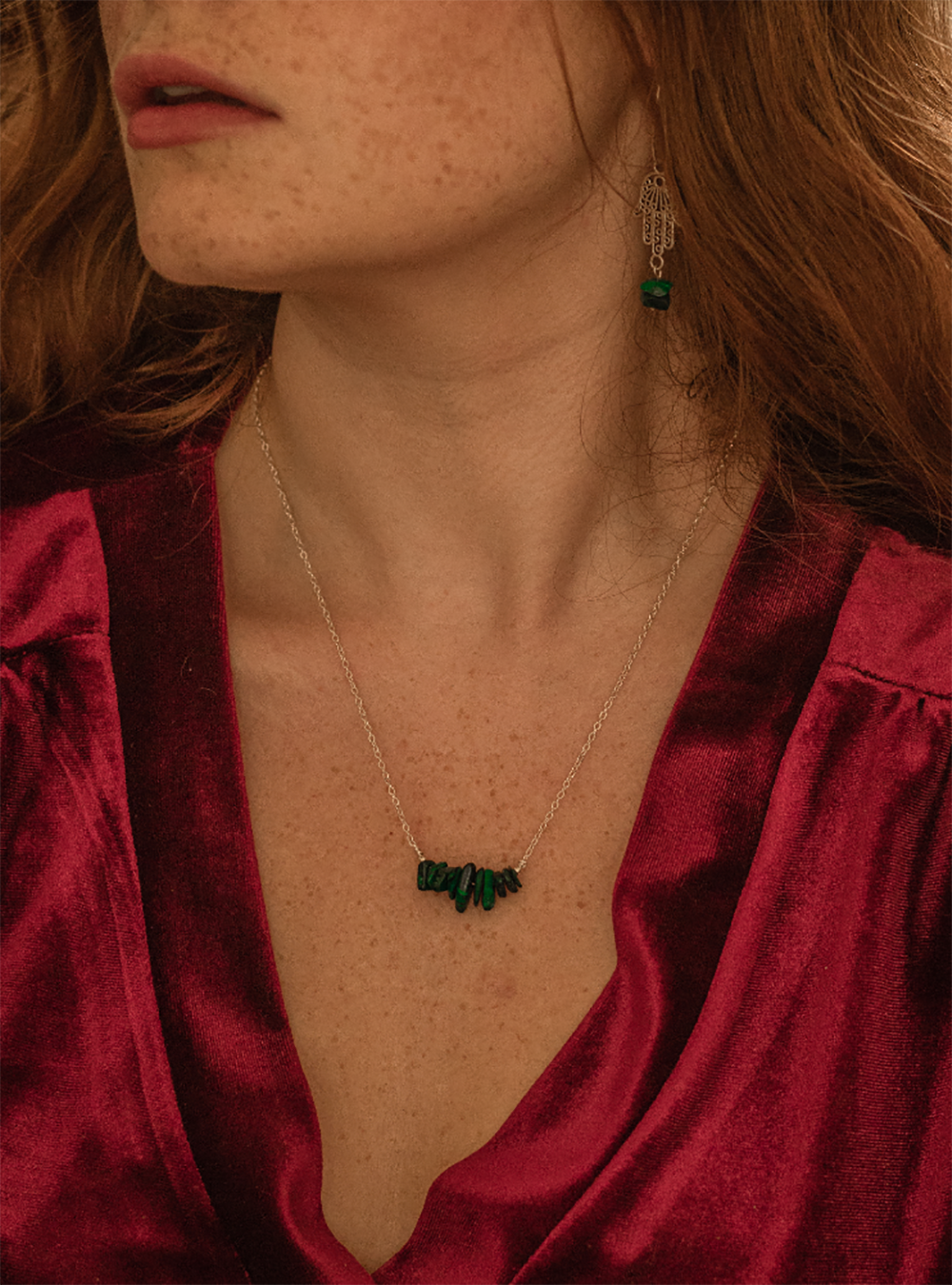 Sterling Silver Malachite Semi Precious Stone Necklace