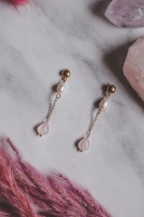 Gold Tone Rose Quartz & Mother of Pearl Extended Drop Earrings