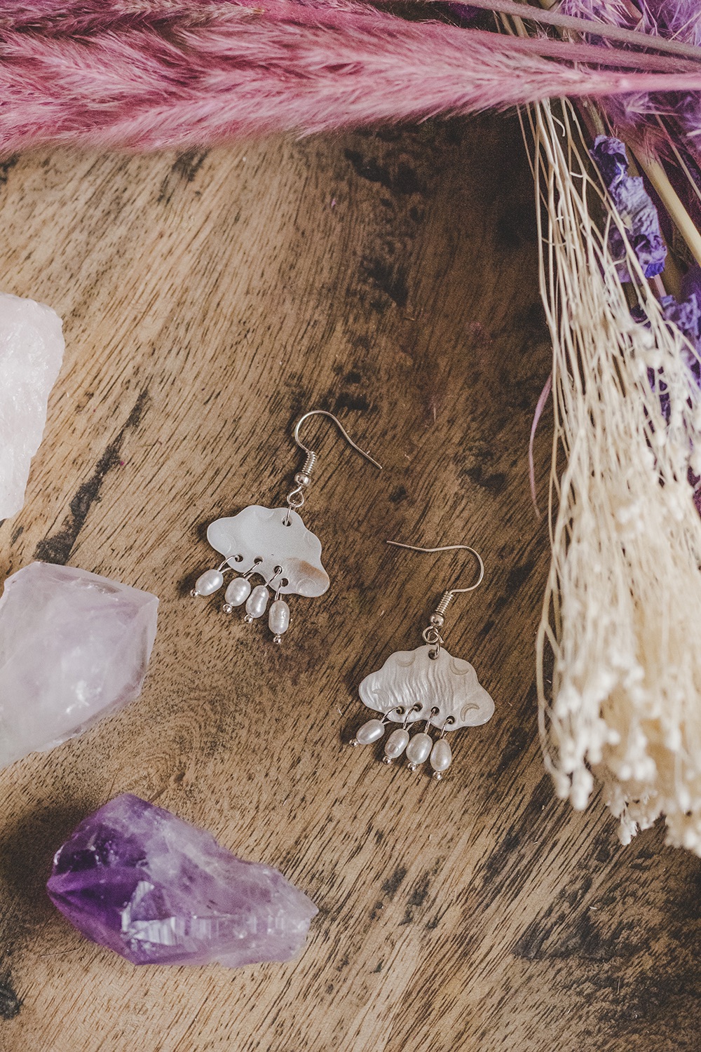 925 Sterling Silver Mother of Pearl Cloud Mini Drop Earrings
