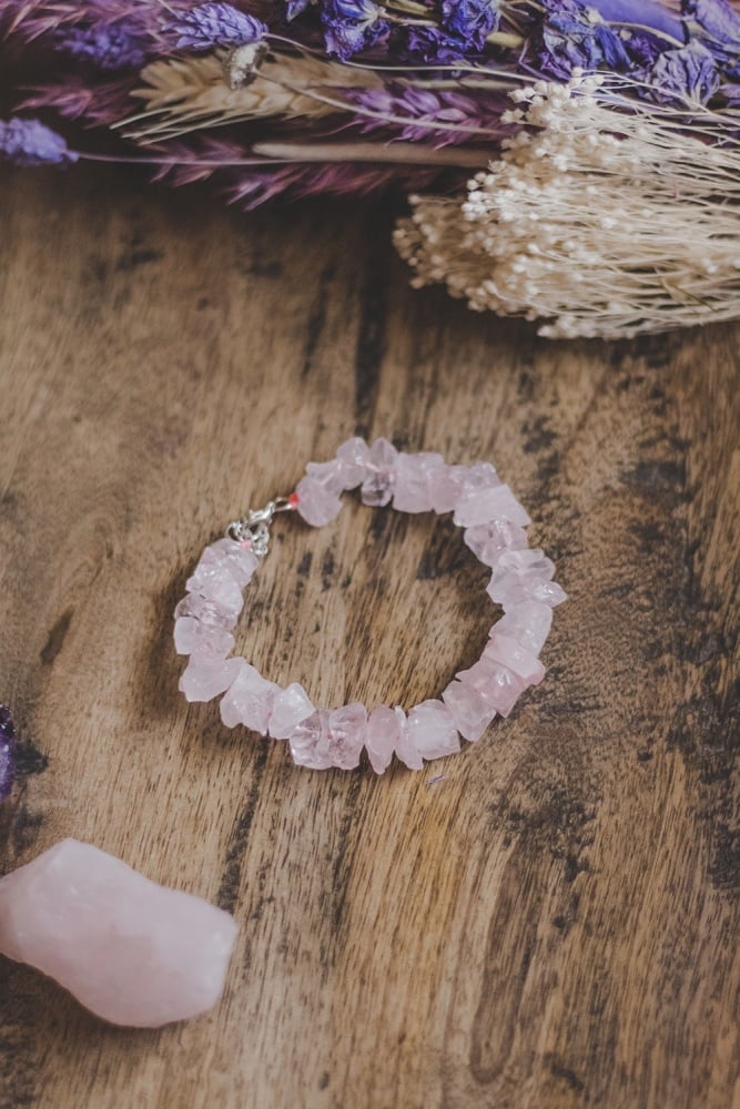 925 Sterling Silver Rose Quartz Crystal Rock Statement Bracelet