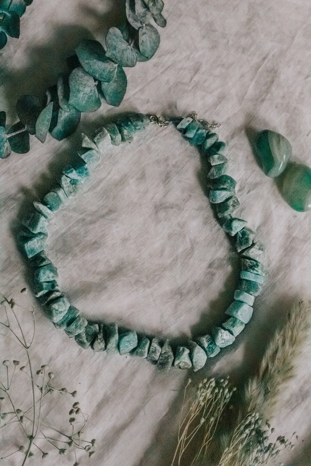 925 Sterling Silver Amazonite Crystal Rock Statement Necklace