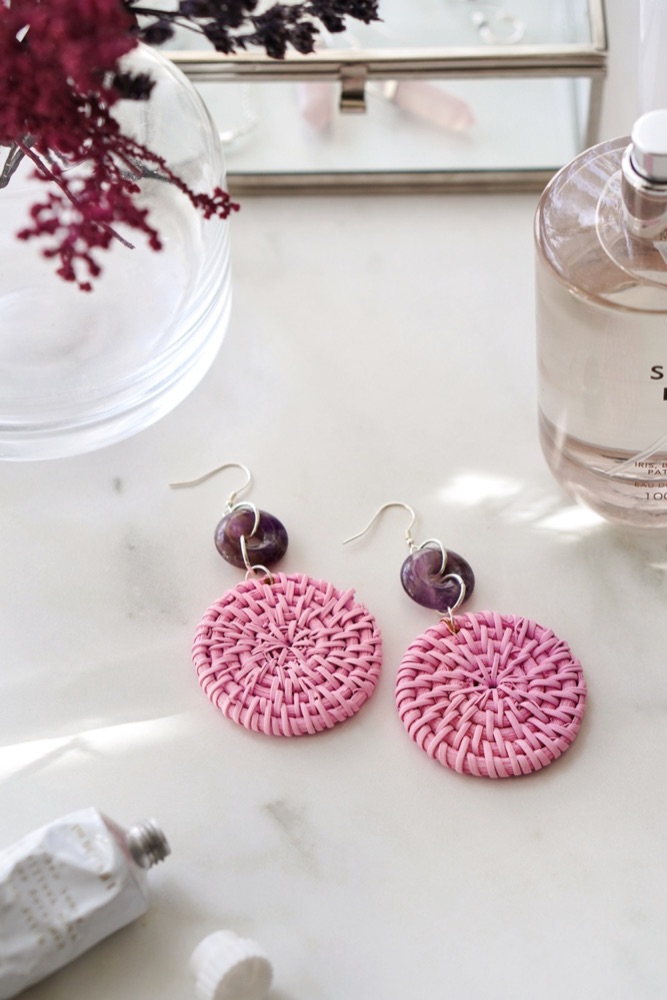 Womens Crystal and Rattan Earrings