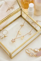 Rose Quartz with Crystal Star and Gold Tone Moon Necklace